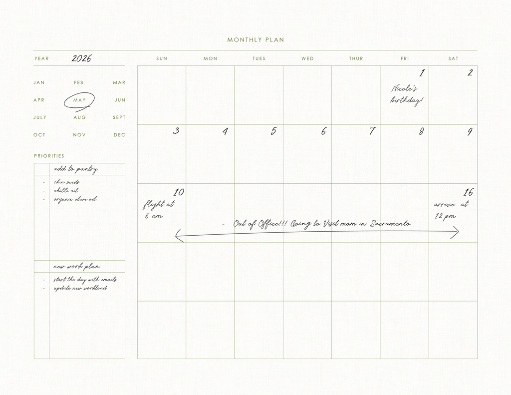 Monthly Intentions Planner - Undated