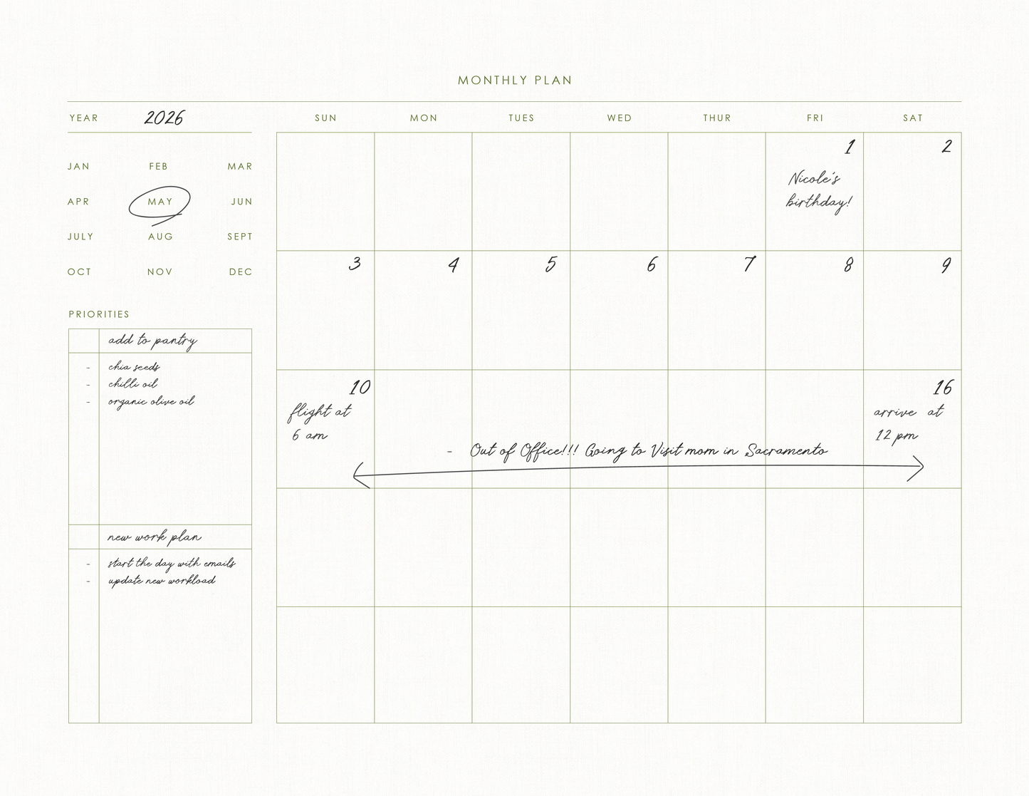 Monthly Intentions Planner - Undated