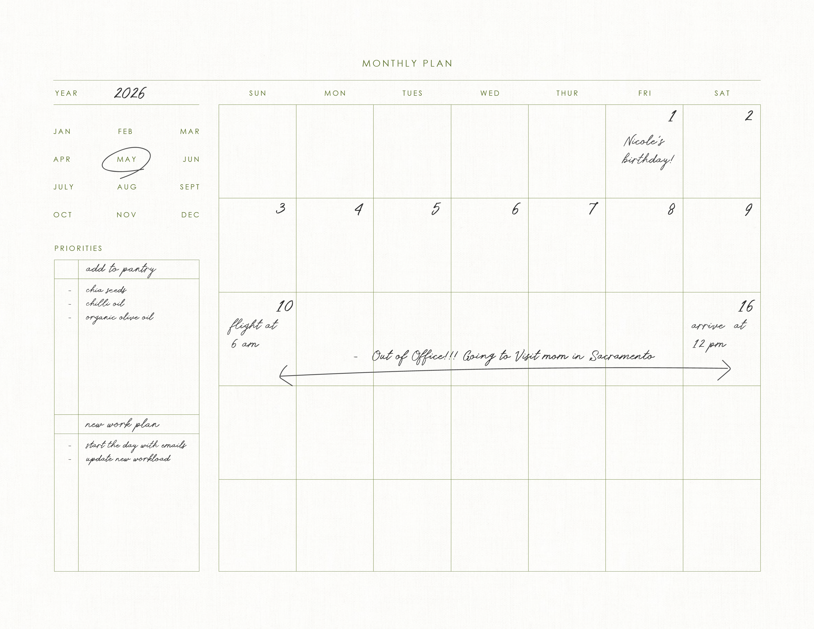 Monthly Intentions Planner - Undated