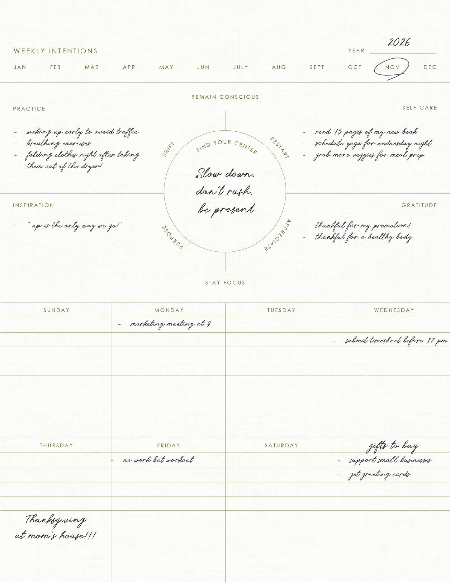 Weekly Intentions Planner - Undated