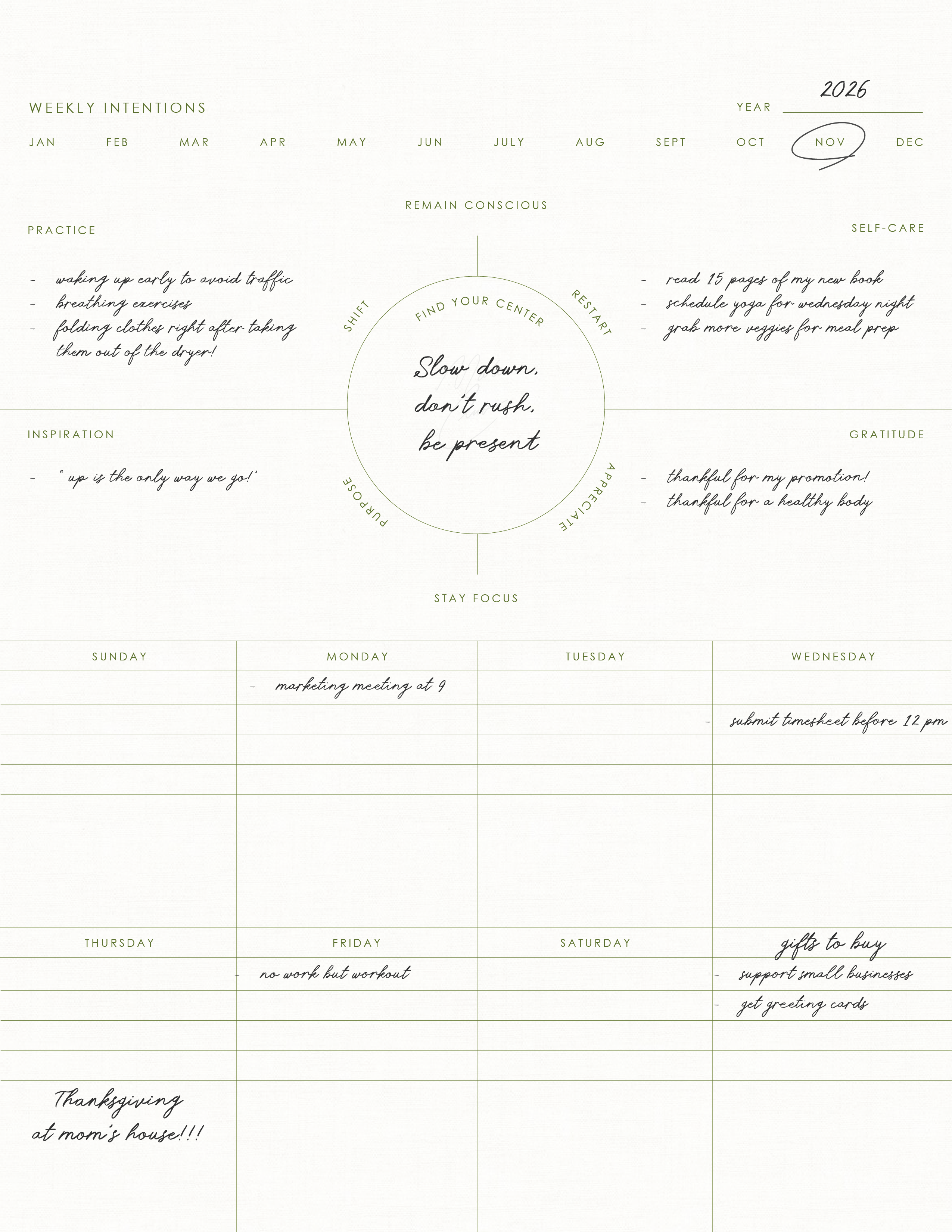 Weekly Intentions Planner - Undated